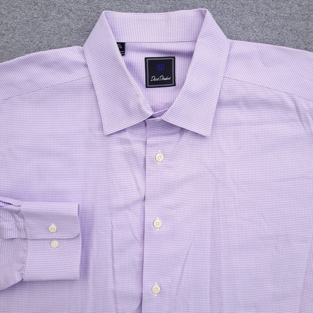 David Donahue Dress Shirt Mens 18.5 34/35 Regular Fit Lavender Micro Check